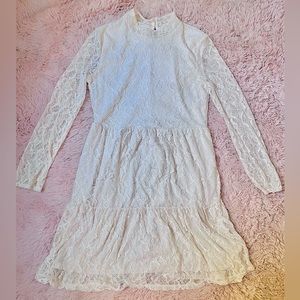 Kids White Beige Lace Boho Dress